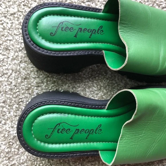 Free People Size EU 38 Winona Kelly Green Leather Slip On Wedge Sandals - Picture 7 of 8